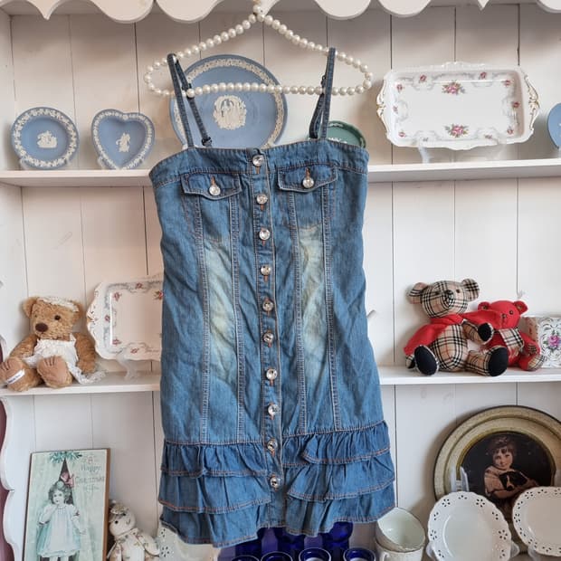 일본 데님 프릴 미니원피스