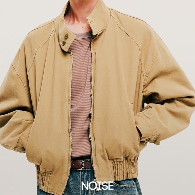 노이즈 워시드 헤링턴 점퍼 베이지