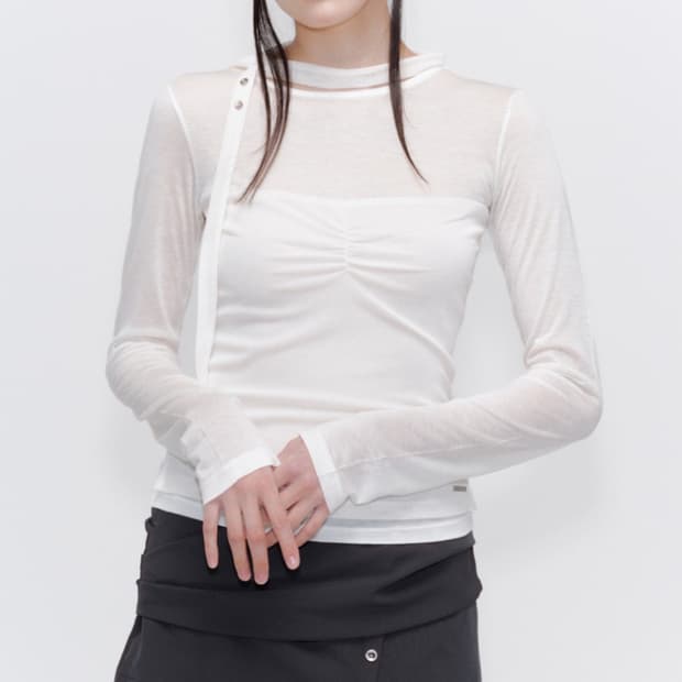 미세키서울 레이어드 스카프 롱슬리브 아이보리