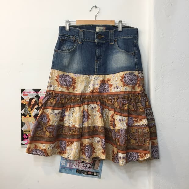 빈티지 데님 페이즐리 플레어 스커트