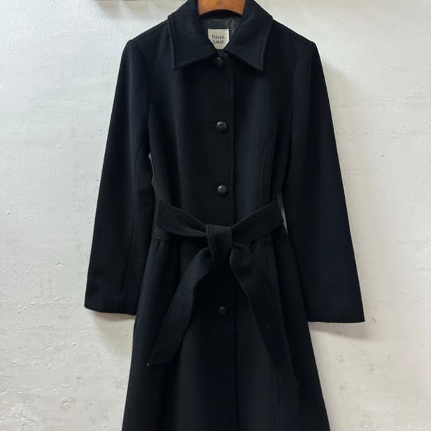 일본빈티지 Private Label 양모울 앙고라 플레어 블랙 코트 