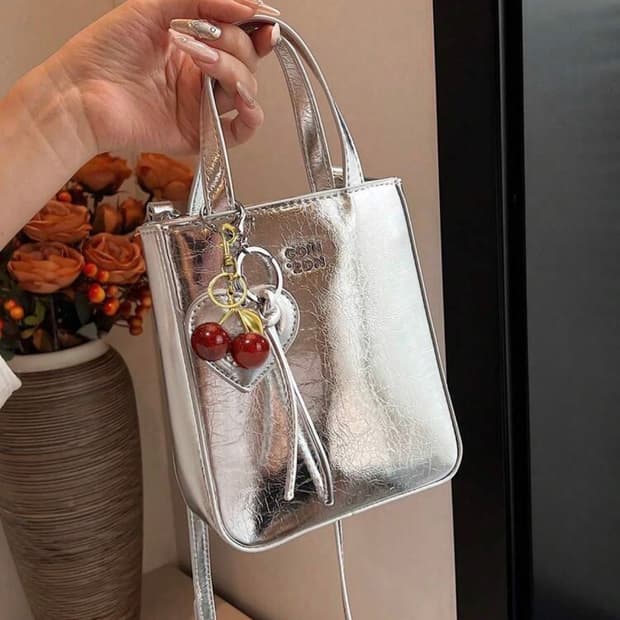 실버 미니 토트백 크로스백