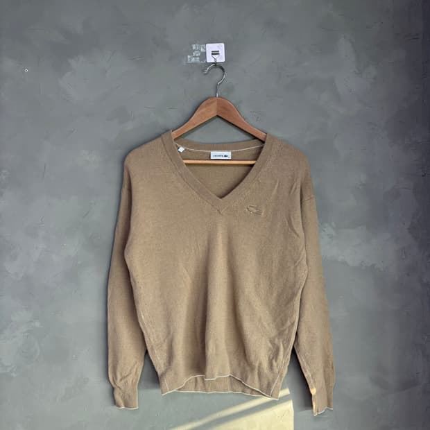 라코스테 울 브이넥 니트 베이지