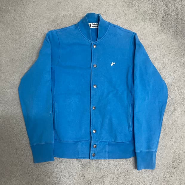 M) 베이프 스타 로고 자수 버튼 단추 자켓 블루