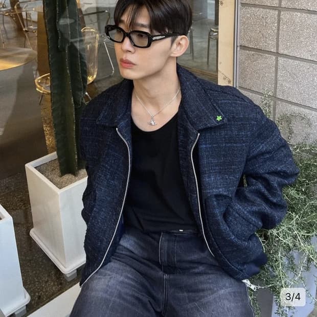 디앤에스알 블루 트위드 트러커 자켓