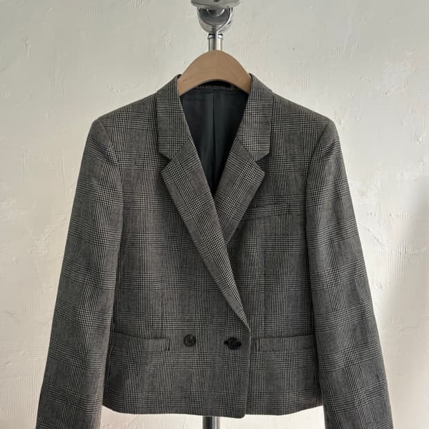 Burberry 버버리 그레이 컬러 체크 더블 블레이저 자켓