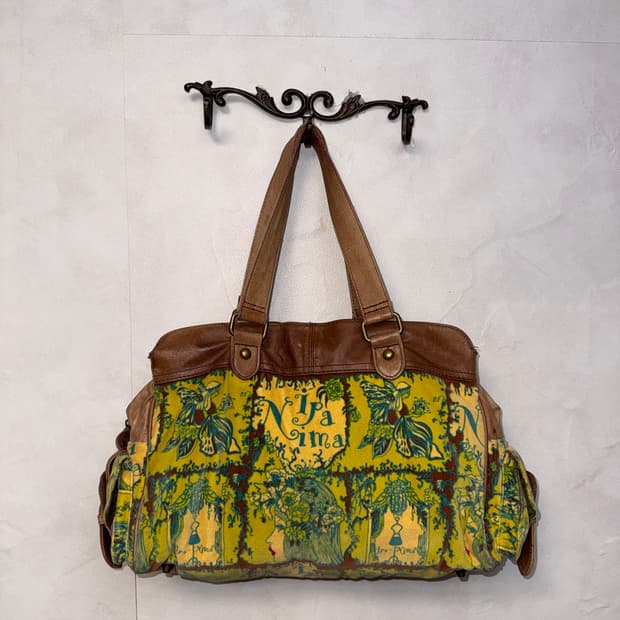 IPA-NIMA yellow green velvet pocket 토트백