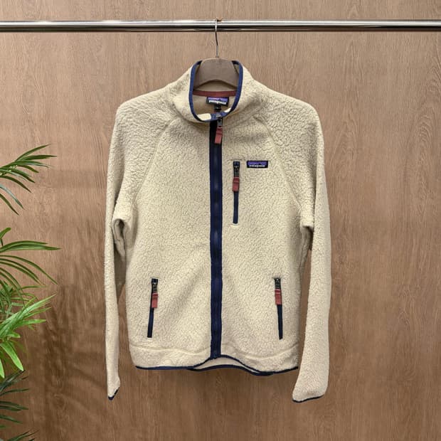 파타고니아 하이넥 플리스 집업 네이비 배색 라인 지퍼 포켓 아이보리
