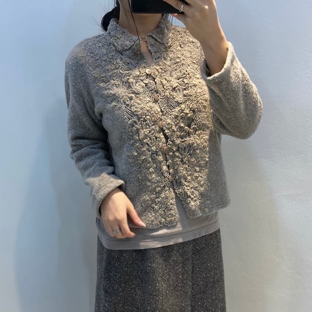 시스루 디테일 플라워 가디건