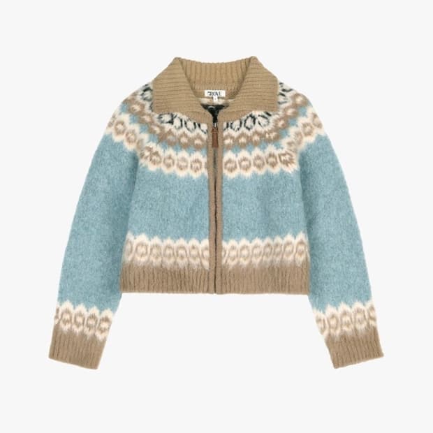 택O) 그로브 ELDON 니트 집업 블루 카멜 [태연, 안소희 착용]