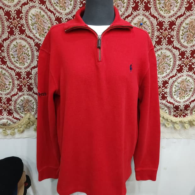 폴로 랄프로렌 레드 반집업 맨투맨

