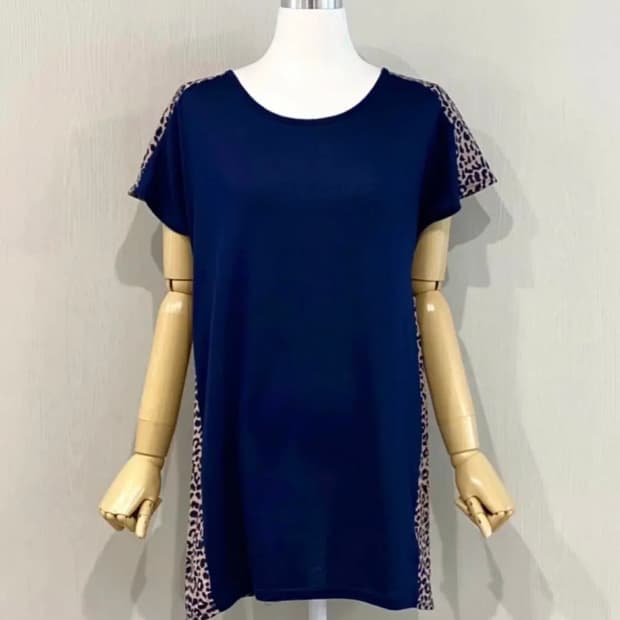 55-66 | 네이비 레오파드 패턴 배색 롱티