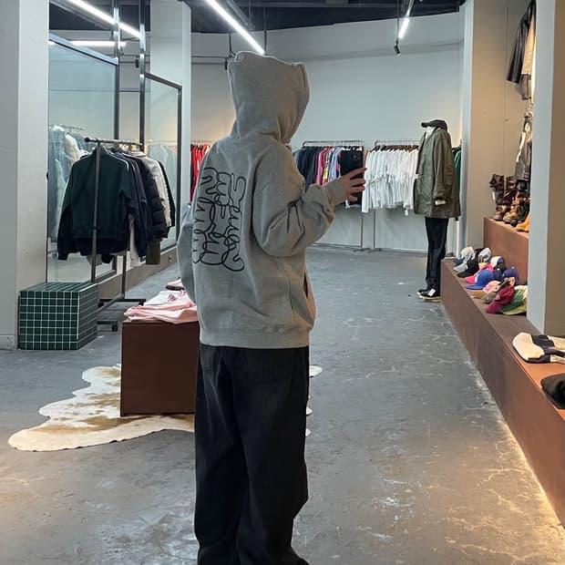 예스아이씨 베이직로고 그레이 후드티 H1817