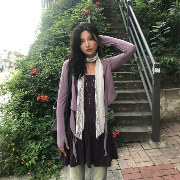 JPN Vintage 라벤더 페어리 크롭 볼레로 가디건