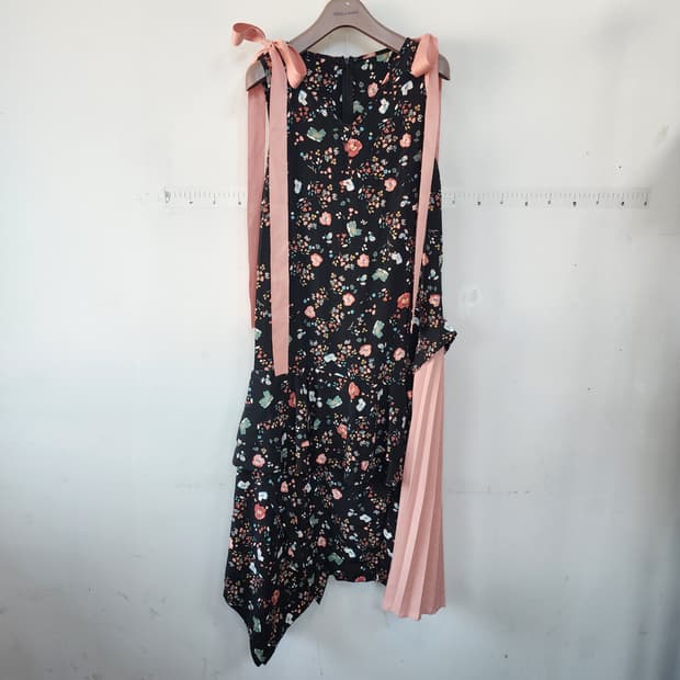 블루민 플라워 롱 원피스 리본끈 장식