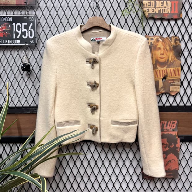 USA VINTAGE 크롭 울 가디건 전면 투포켓 포인트 아이보리