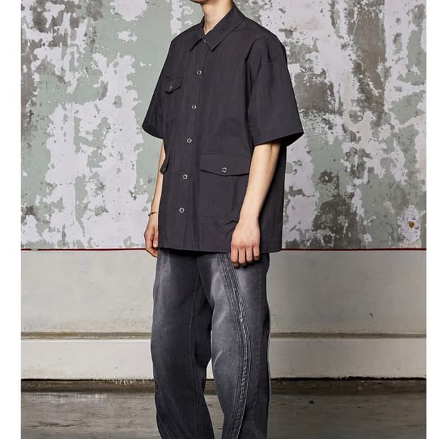 우알롱 Curved line straight denim pants