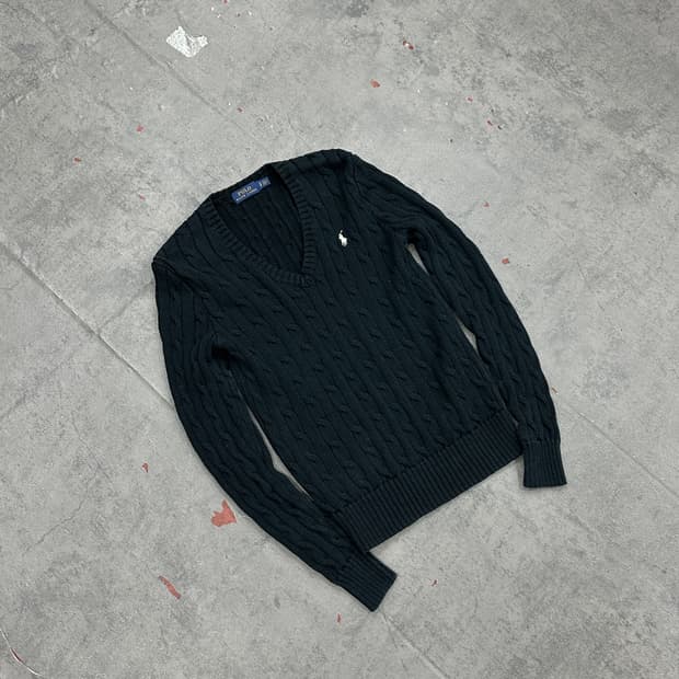 폴로 랄프 로렌 꽈배기 니트 블랙