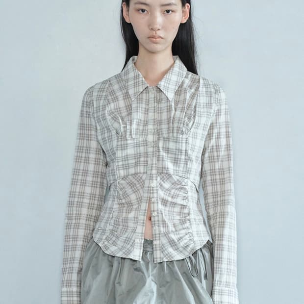 CERRIC 세릭 체크 뷔스티에 셔츠 / 베이지