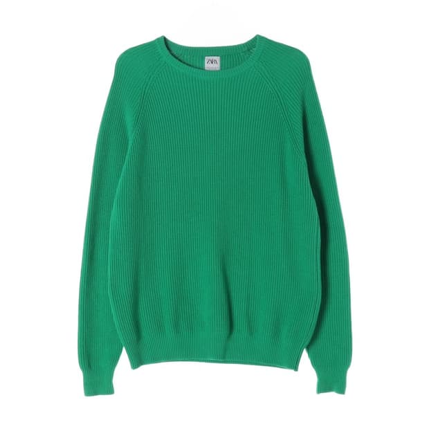 ZARA 비비드 그린 라운드넥 골지 니트 XL