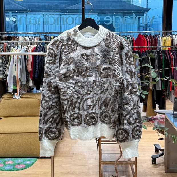 가니 브라운 스마일리 벌룬 알파카울 니트 