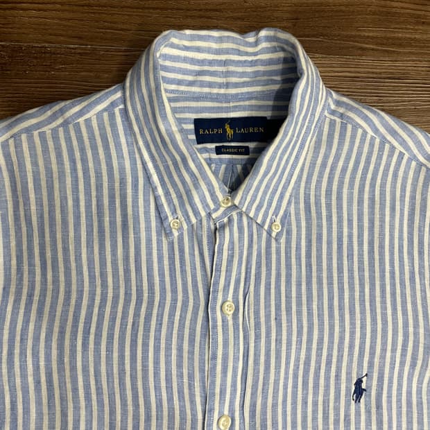 폴로 클래식핏 린넨 스트라이프 셔츠