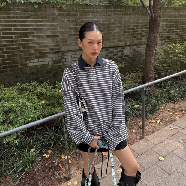 ORDES 오데스 헤일리 버튼 PK 티셔츠 (그레이) 미착용