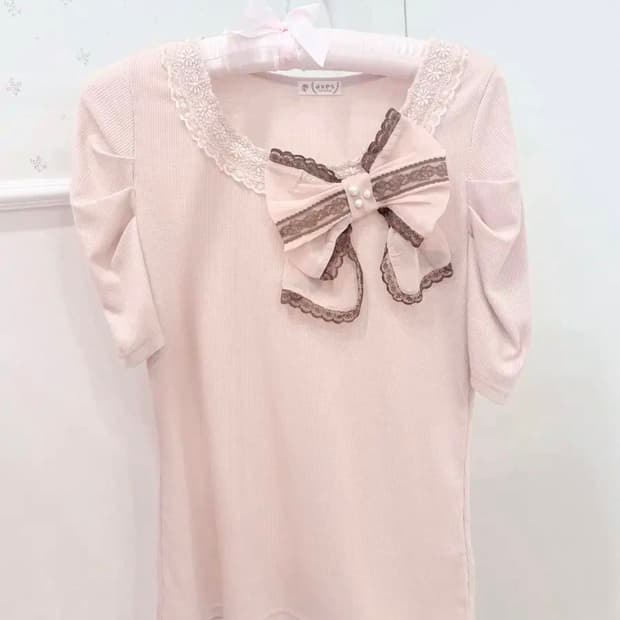 엑시즈팜 왕리본 빅리본 히메갸루 핑크 로걀탑 니트 블라우스 짜잔씨 진리