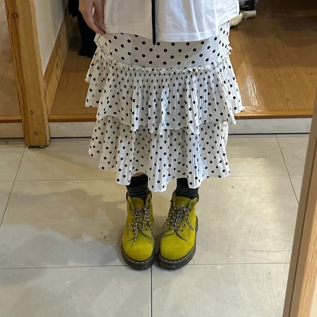 빈티지 도트 러플 스커트
