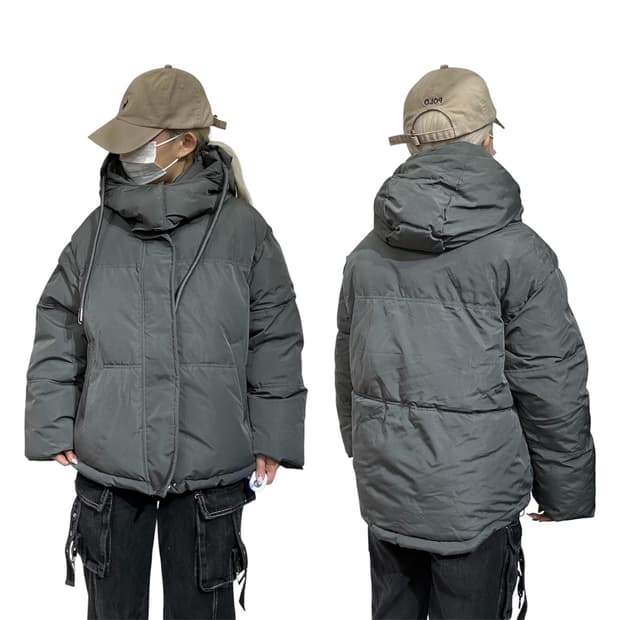 일본 빈티지 그레이 후드 패딩 M