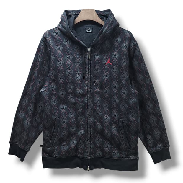 [100/M]  나이키조던 블랙 아가일 패턴 기모 후드집업
