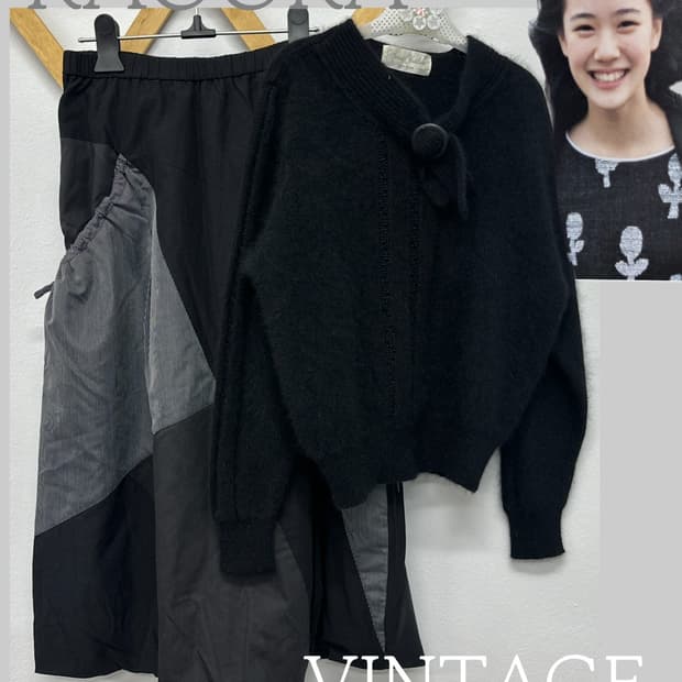 🖤하구미의 블랙 코디세트🖤 패치워크 벌룬 펌킨 스커트 앙고라st 