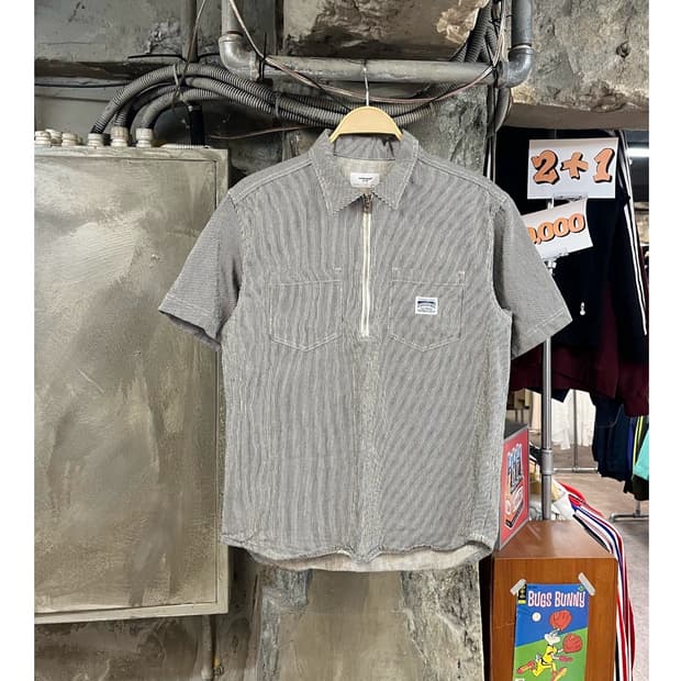 에스피오나지 스트라이프 반집업 반팔 셔츠 블랙 #csz3672