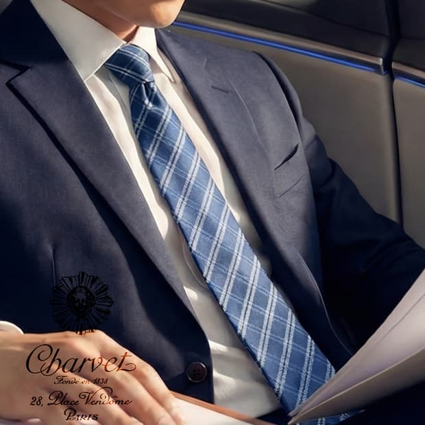 샤르베 실크 네이비 플래드 넥타이 9.2cm A+등급 K1652

