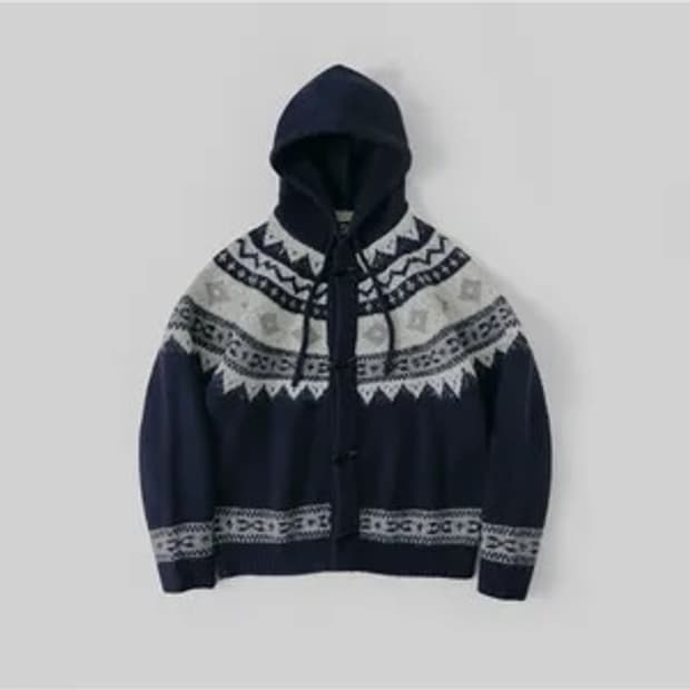 라퍼지스토어 울 자카드 후드 더플 니트 