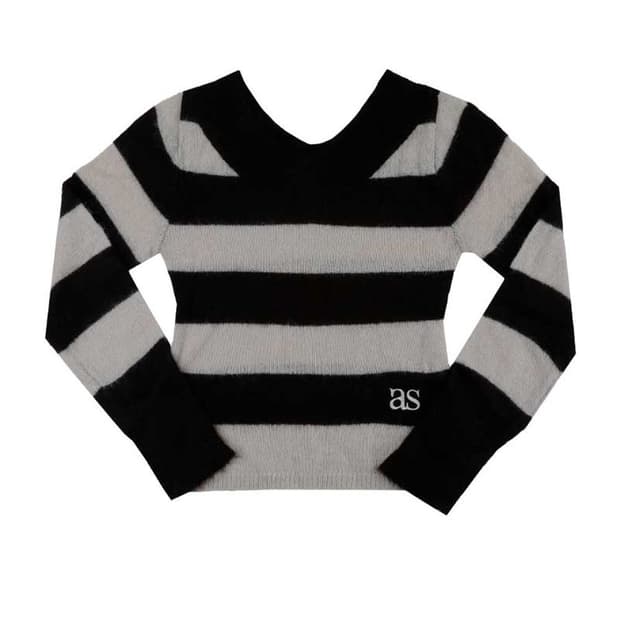 애즈온 포니 스트라이프 니트 블랙