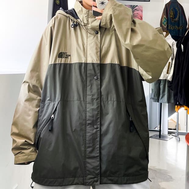 노스페이스 베이지&카키 오버사이즈 마운틴 후드 자켓
