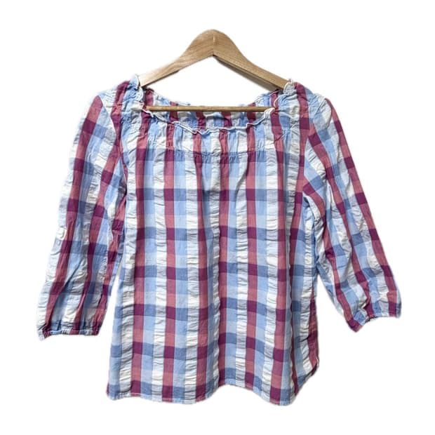 빈티지 Feel and Ease 블라우스 체크 모리걸 y2k