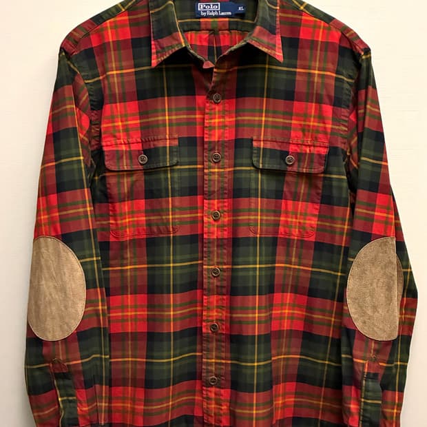 (L)POLO 폴로랄프로렌 타탄체크 포켓 엘보 스웨이드패치 셔츠