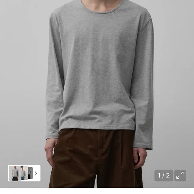 알리스 플루이드 U넥 크롭 롱 슬리브 티셔츠 L 블랙+화이트