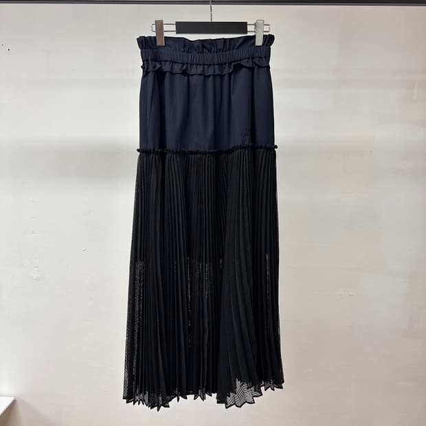 럭키슈에뜨 레이스 밴딩 롱스커트 치마 네이비/블랙 36 J36
