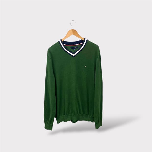  타미힐피거 그린 브이넥 스웨터 L