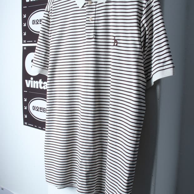 (XL-2XL) 헤지스 반팔 카라 티셔츠 스트라이프 브라운-H32198