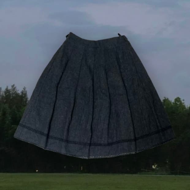 일본빈티지 모리걸 챠콜 미디 스커트