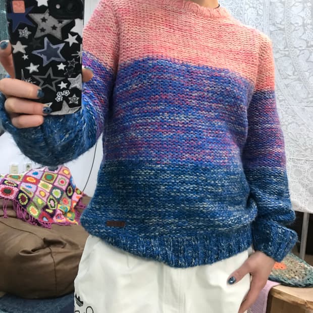 Roxy 빈티지 여성 멀티컬러 라운드 니트 