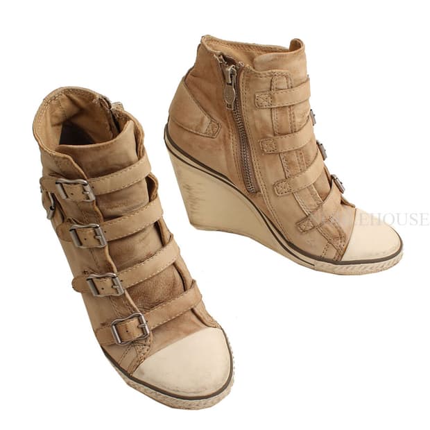 아쉬 빈티지베이지 레더 웨지 스니커즈 36