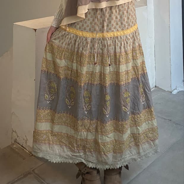 M)Japanese vintage 플라워 패턴 옐로우 모리 레이스 밴딩