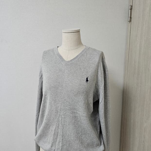 [피마코튼 100%]폴로 랄프로렌 피마 코튼 브이넥 그레이 니트 (S)