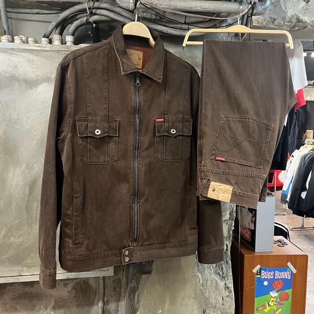 USA 게스 빈티지 자켓L 팬츠W34L32 셋업 브라운 #csz1989