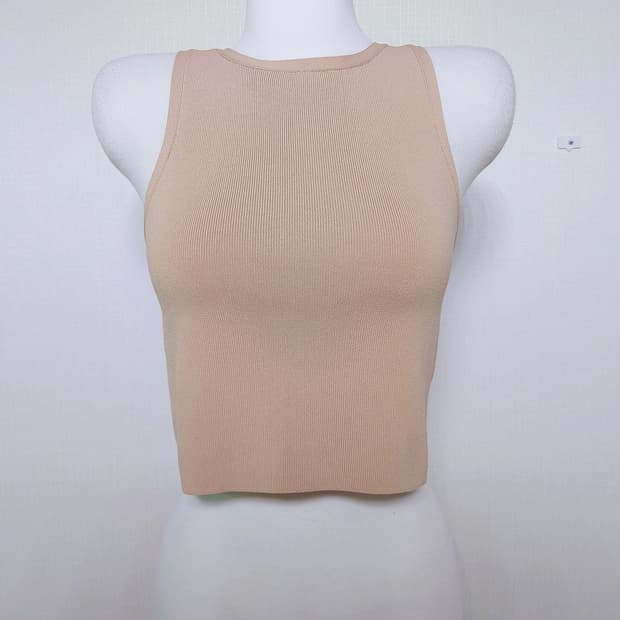 자라 크롭 골지티셔츠 66 슬리브리스탑 베이지